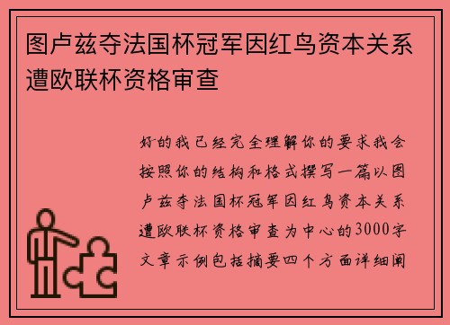 图卢兹夺法国杯冠军因红鸟资本关系遭欧联杯资格审查